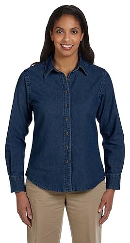 Ladies 65 oz Long-Sleeve Denim Shirt - DARK DENIM - S(D0102H7NV76)