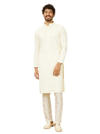 Manyavar MenS Viscose Chikankari Sequin Embellished Kurta Set (Cream,Xl)