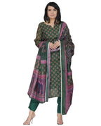 ANNI DESIGNER Women s Printed Rayon Blend Kurta with Pants and Dupatta, Green, S