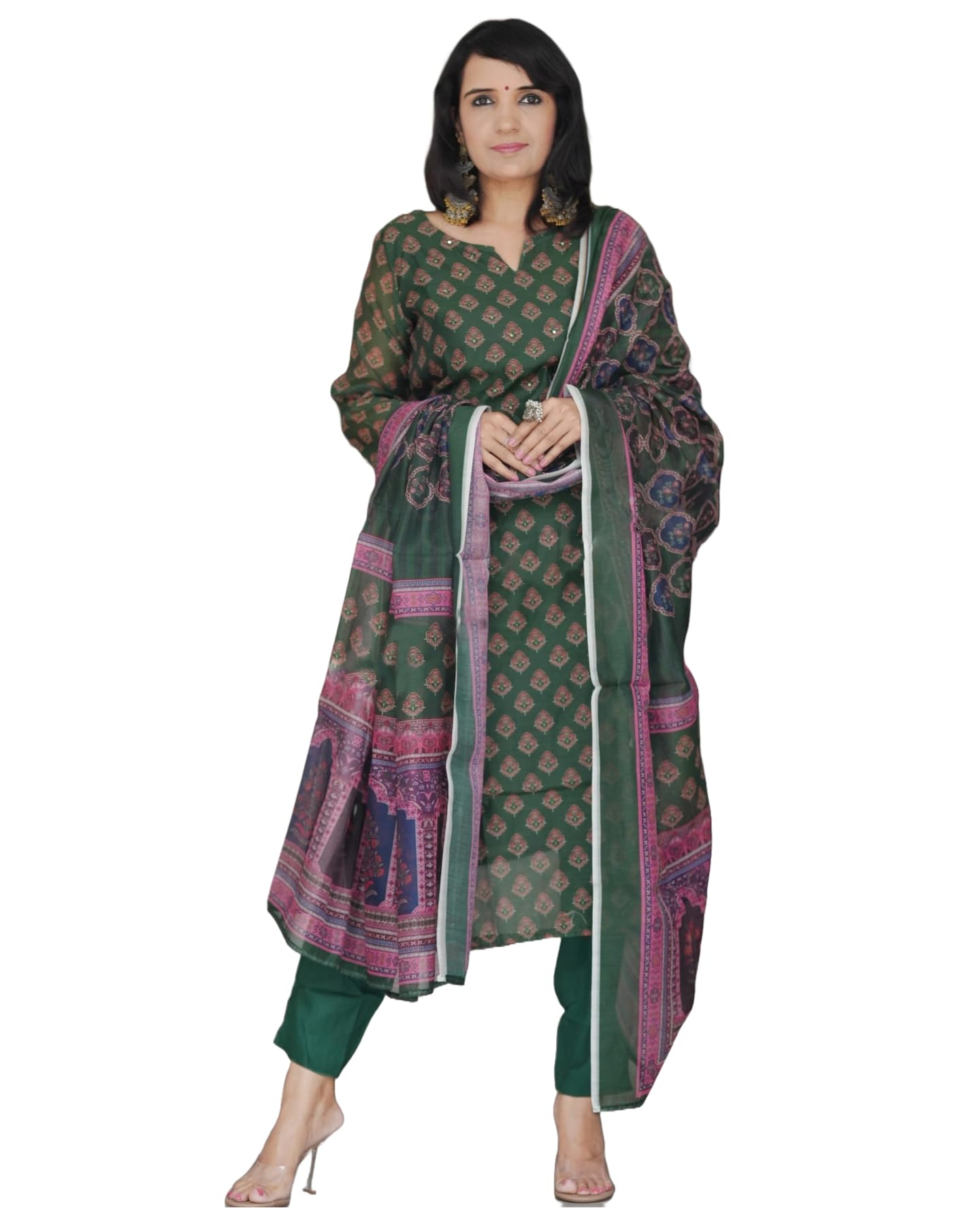 ANNI DESIGNER Womens Rayon Blend Straight Printed Kurta with Pant & Dupatta (Muguri Green_XXL_Green_XX-Large)