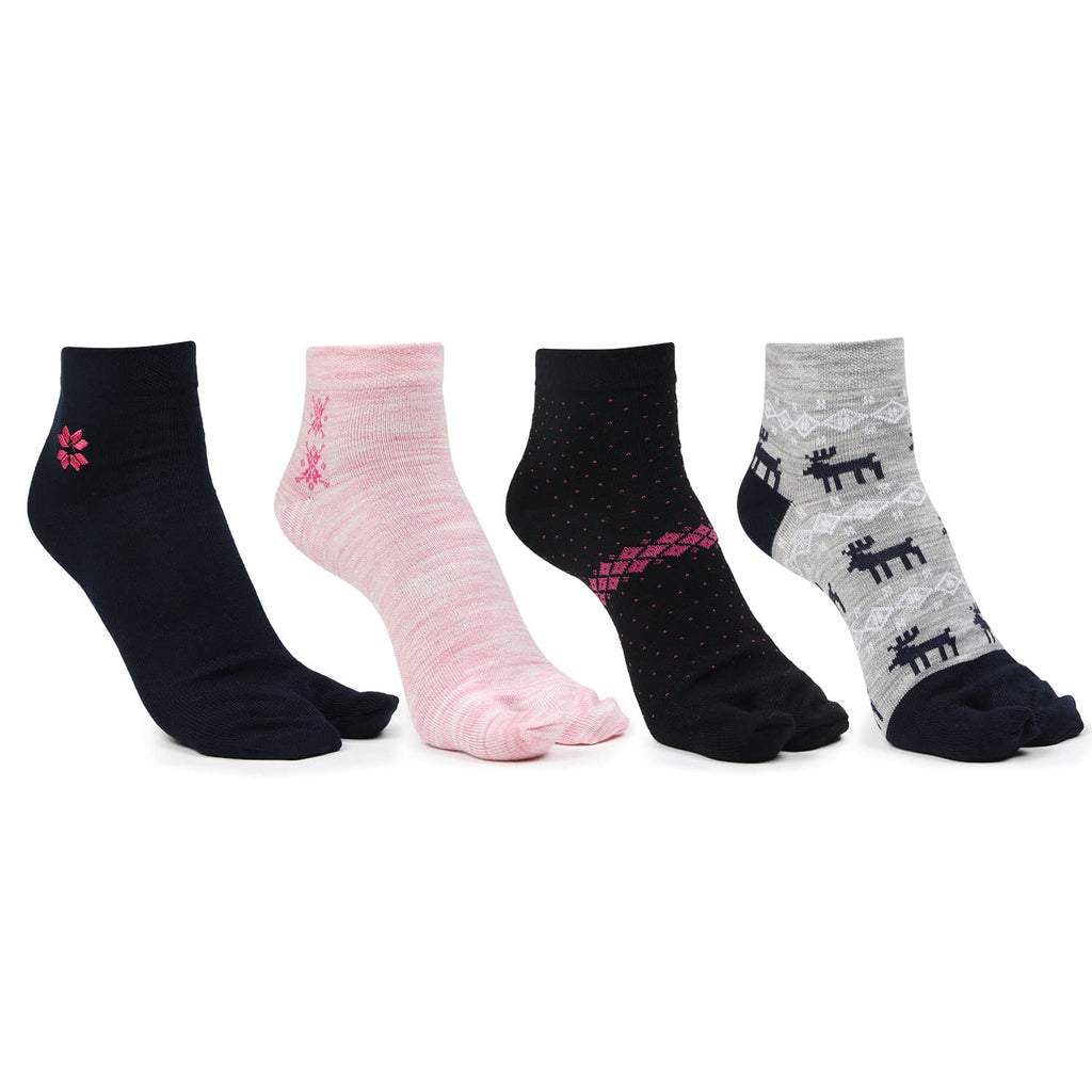 Bonjour Ankle Length Woolen Thumb Socks For Women- Pack of 4