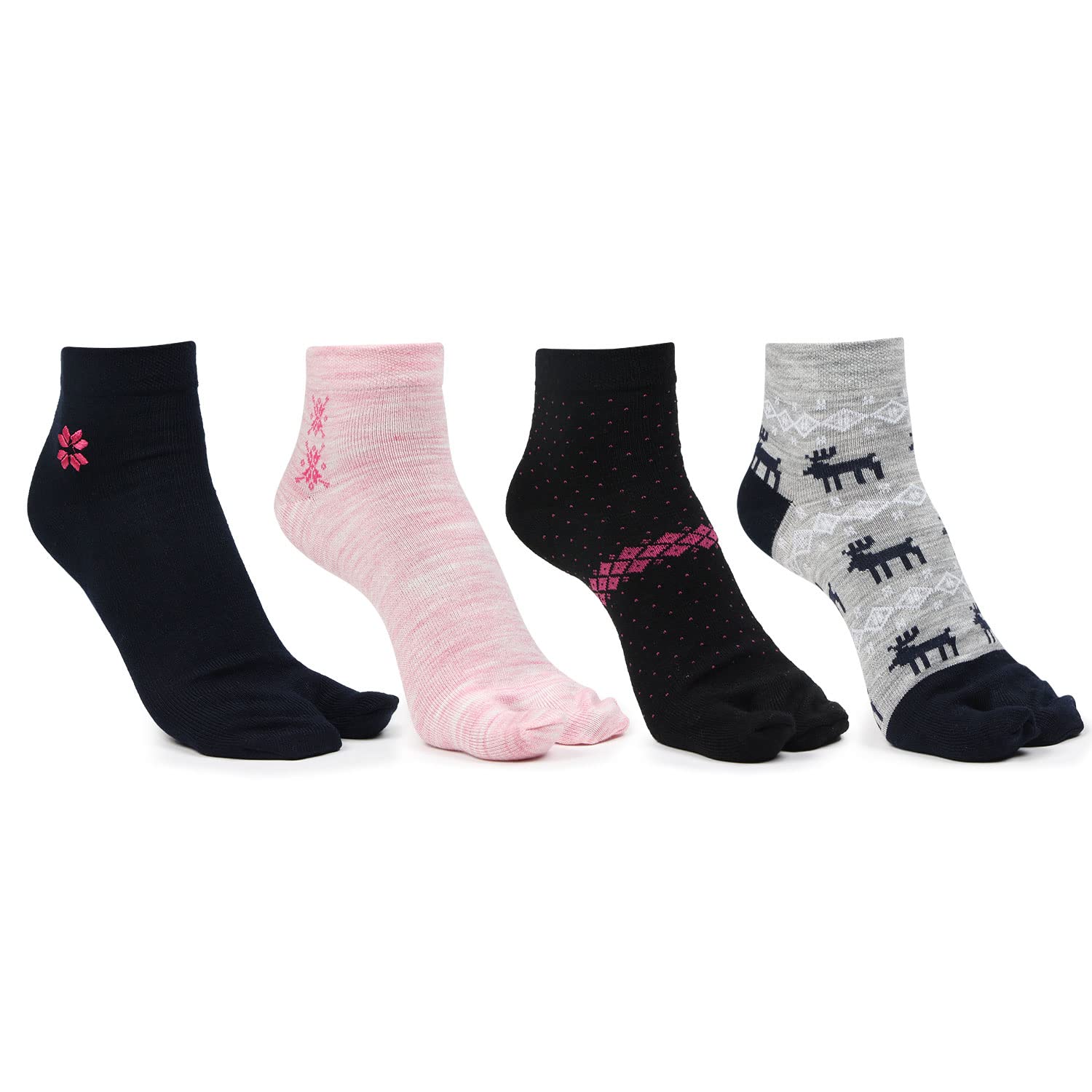 Bonjour Ankle Length Woolen Thumb Socks For Women- Pack of 4