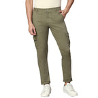Hubberholme MenS Regular Fit Cotton Trousers With Patch Pockets, Ankle Length Button Closure Cargo Chinos Light Olive