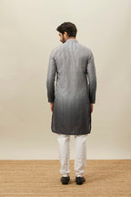 Manyavar Grey Blended Viscose Printed Full Sleeves Kurta