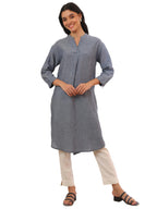 Aurelia Women'S Blue Yarn Dyed Denim Straight Kurta (Size: L)-A15507-705560