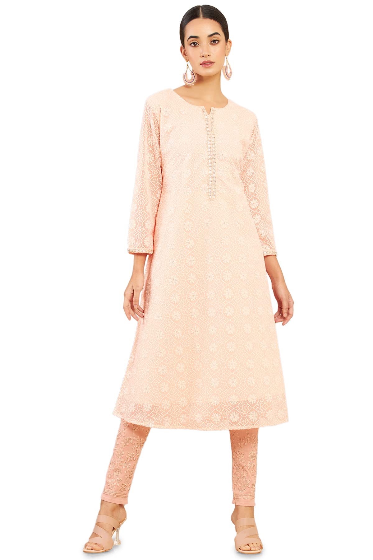 Soch Women Pink Solid 3/4 Sleeve Kurti