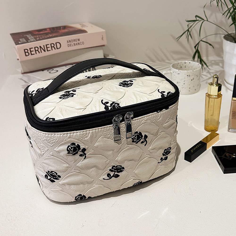 HOYOFO Makeup Bag Cosmetic Bags for Women Travel Makeup Organizer Case with Mesh Pockets, Beige