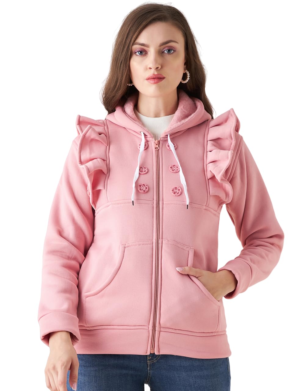 PIVL Women Solid Hooded Casual Jacket For Winter