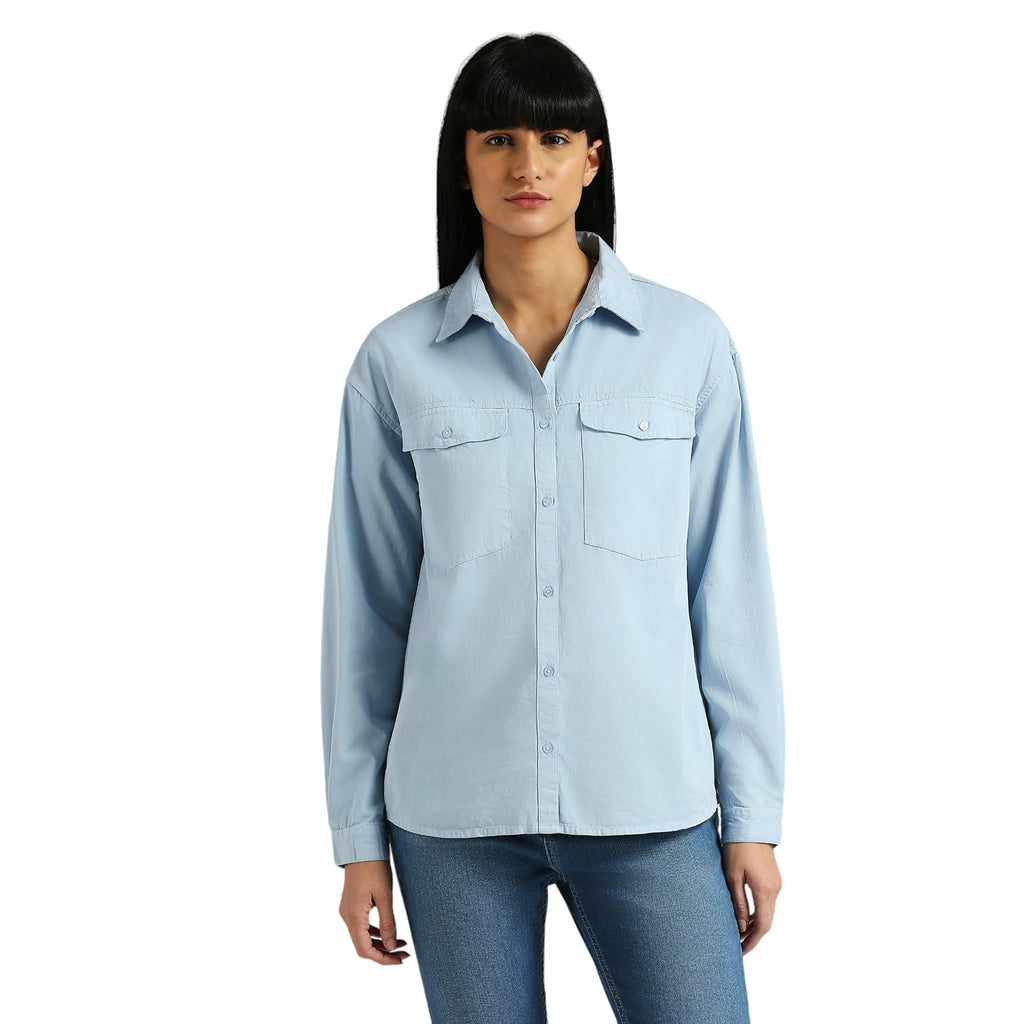 Pepe Jeans WomenS Solid Relaxed Fit Shirt (Pl304911_Blue