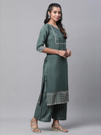 Aurelia Women'S Embroidered Straight Kurta Set With Palazzos & Dupatta