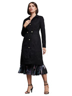 Miss Chase Womens Solid Shirt Collar Full Sleeve Longline Button down Jacket (MCAW24JKT03-63-62-06, Black, XL)