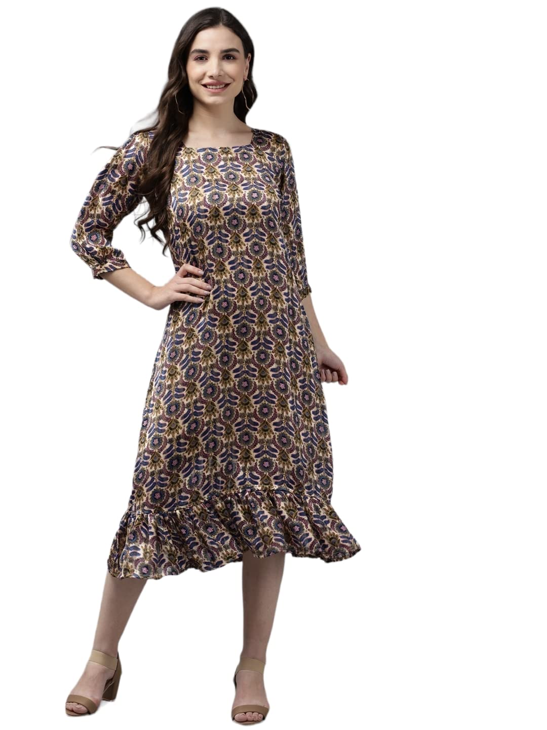 Aarika WomenS Georgette Skater Calf Length Dress (Dr-Aw-505_Multi_Xl) Multicolour