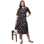 Stylum Womens Ikat Print Cotton Flared Kurta (CAIROBLACK38_Black, M)