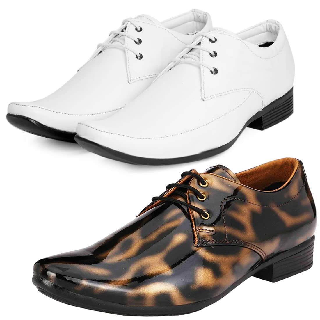 Vitoria Fashionable Synthetic Leather Formal Shoes Combo for Mens and Boys(GoldWhite)(Laceup)/Office Shoes/Suit Shoes/Dress Sh 10