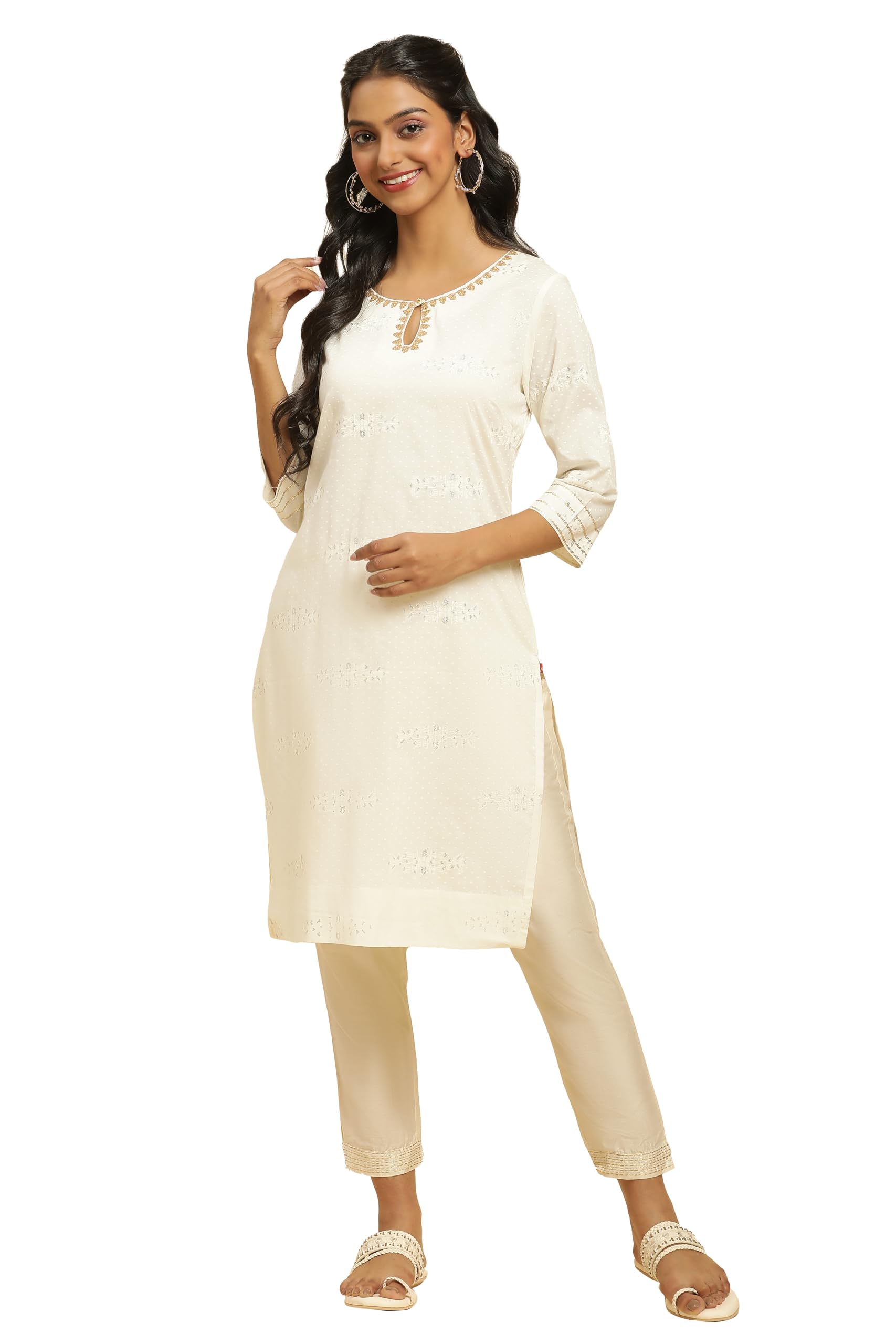 W For Woman Cotton Ecru Gitter Printed Embellished Kurta_21Sfw16167-C3227_S