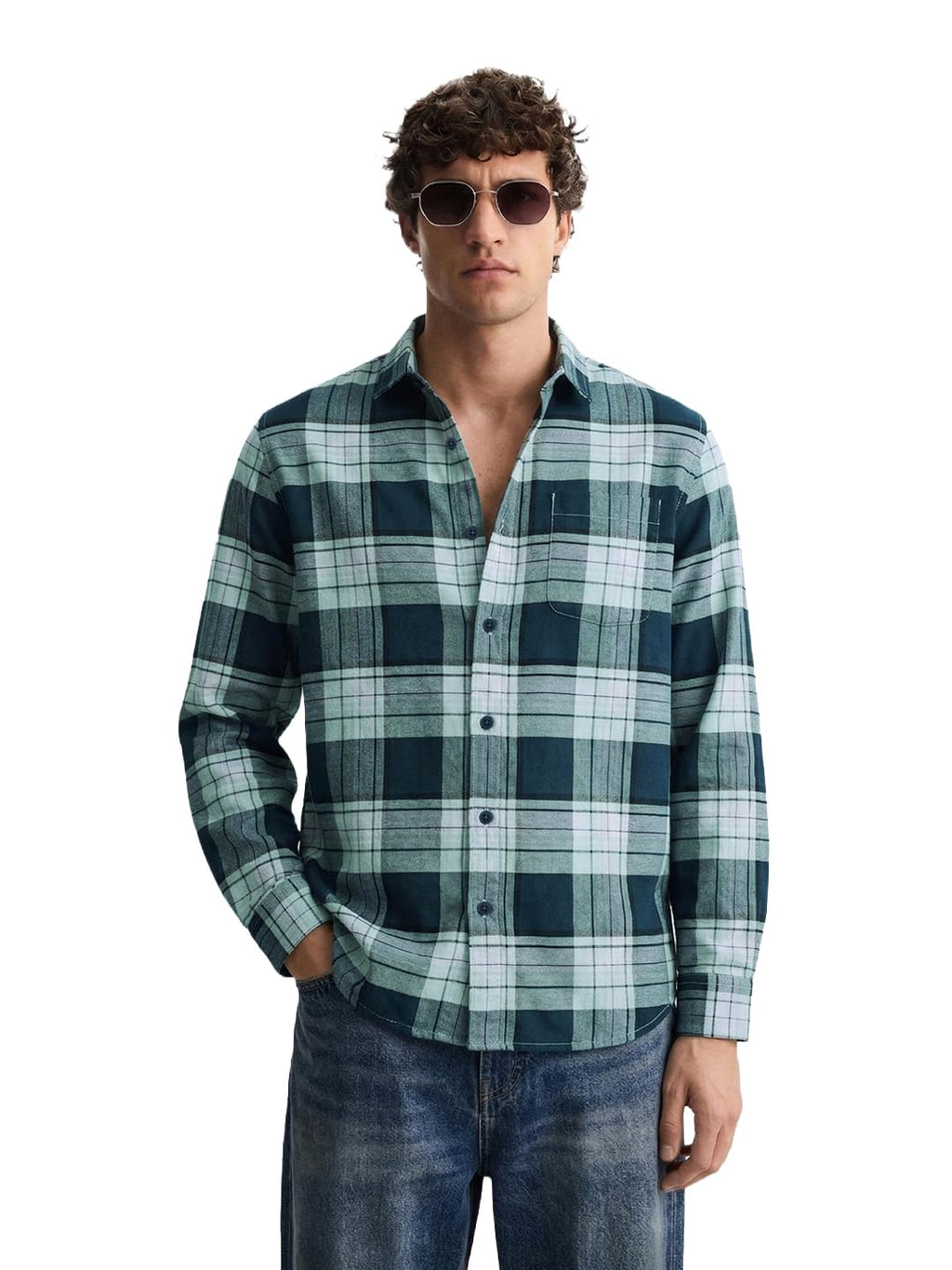 The Indian Garage Co Mens Regular Fit Checkered Cutaway Collar Full Sleeves Sweater