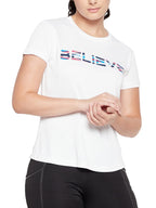 Clovia Womens Comfort Fit Activewear Short Sleeves Sports T-Shirt (AT0160P18_White_S)