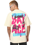 Bewakoof Mens Graphic Print Oversized Fit Half Sleeve Round Neck Pure Cotton T-Shirt_666416_Off White_S