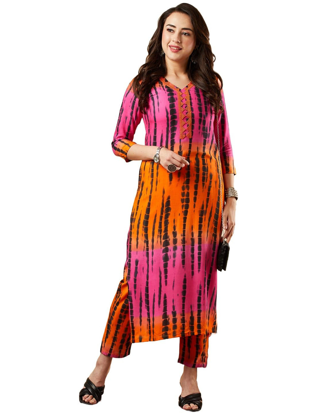 ANNI DESIGNER Womens Cotton Blend Straight Printed Kurta with Pant Set (TEERTH Multi-NW_S_Multi_Small) Multicolour