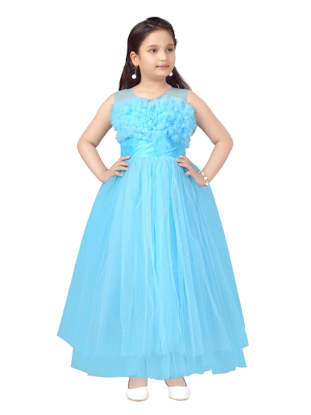 Aarika Girls Nylon Classic Maxi Dress (G-16551_Firozi