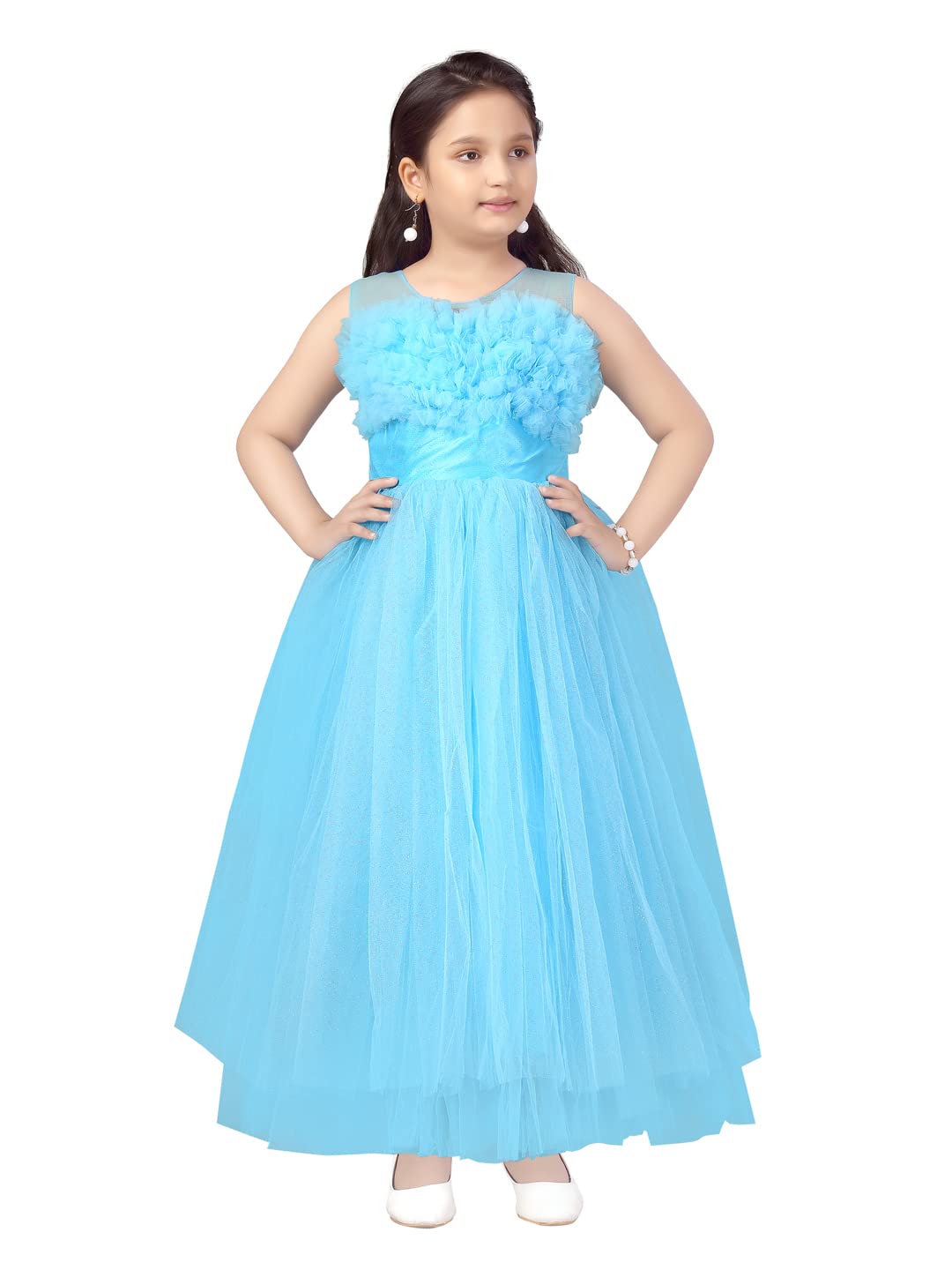 Aarika Girls Nylon Classic Maxi Dress (G-16551_Firozi