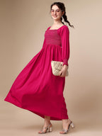 Sheetal Associates WomenS Casual Square Neck Crepe Solid Fit & Flare Dress Hot Pink