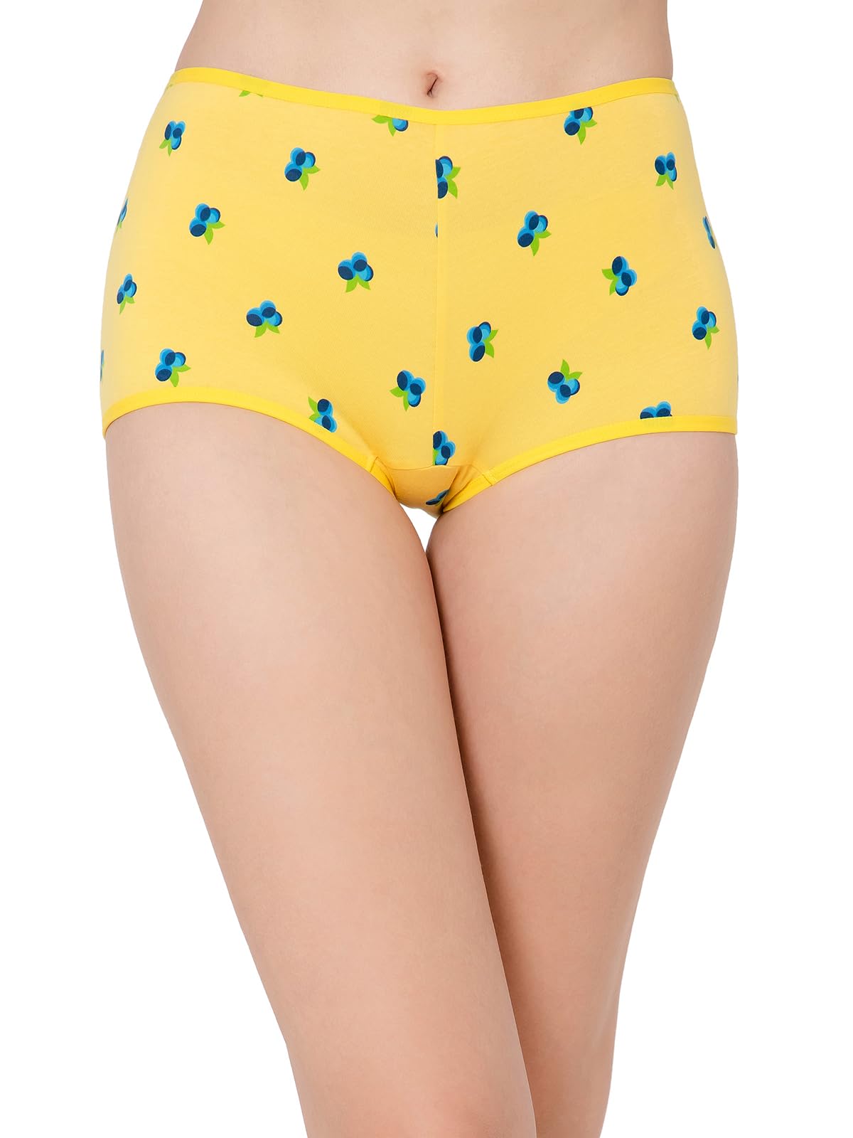 Clovia Womens Cotton Cotton Mid Waist Printed Boyshort Panty (PN3517P02_Yellow_XXL)