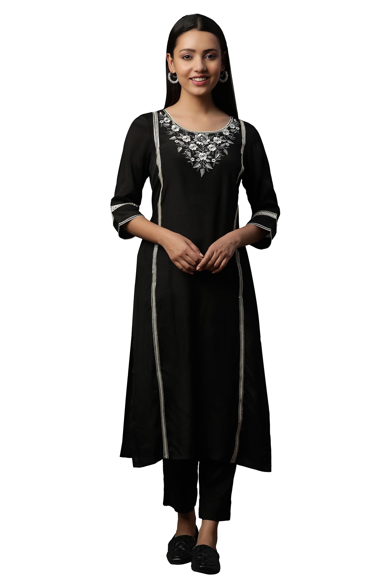 Aurelia WomenS Viscose Regular Kurta (24Fea15104_Black
