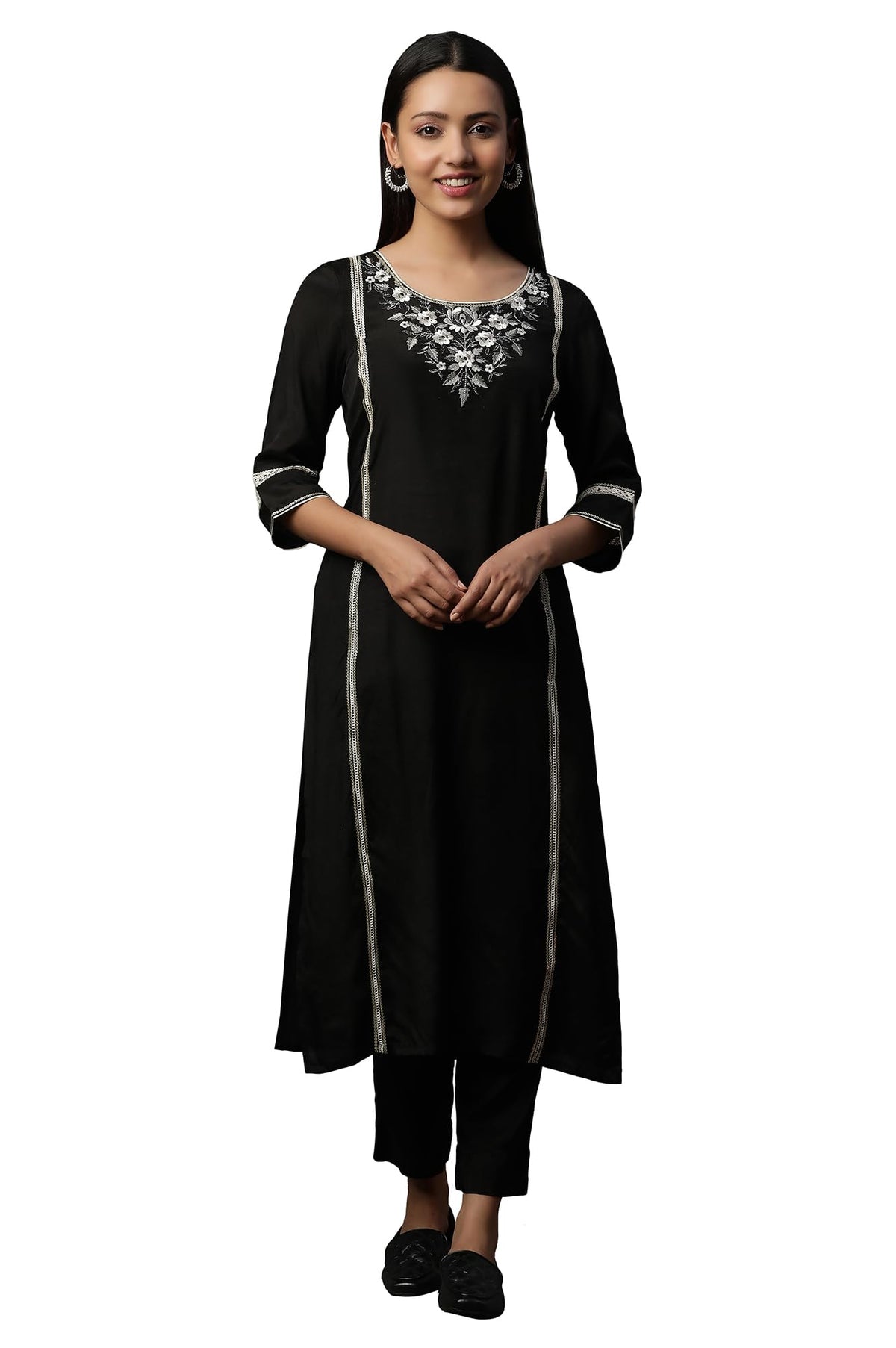 Aurelia WomenS Viscose Regular Regular Fit Kurta (24Fea15104_Black