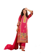 Varanga Women Fuchsia Pink Ethnic Printed Straight Kurta With Embroidered Trouser  Stylish Ethnic Set