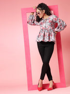 OOMPH! Peplum Tops for Women, Red - mt805
