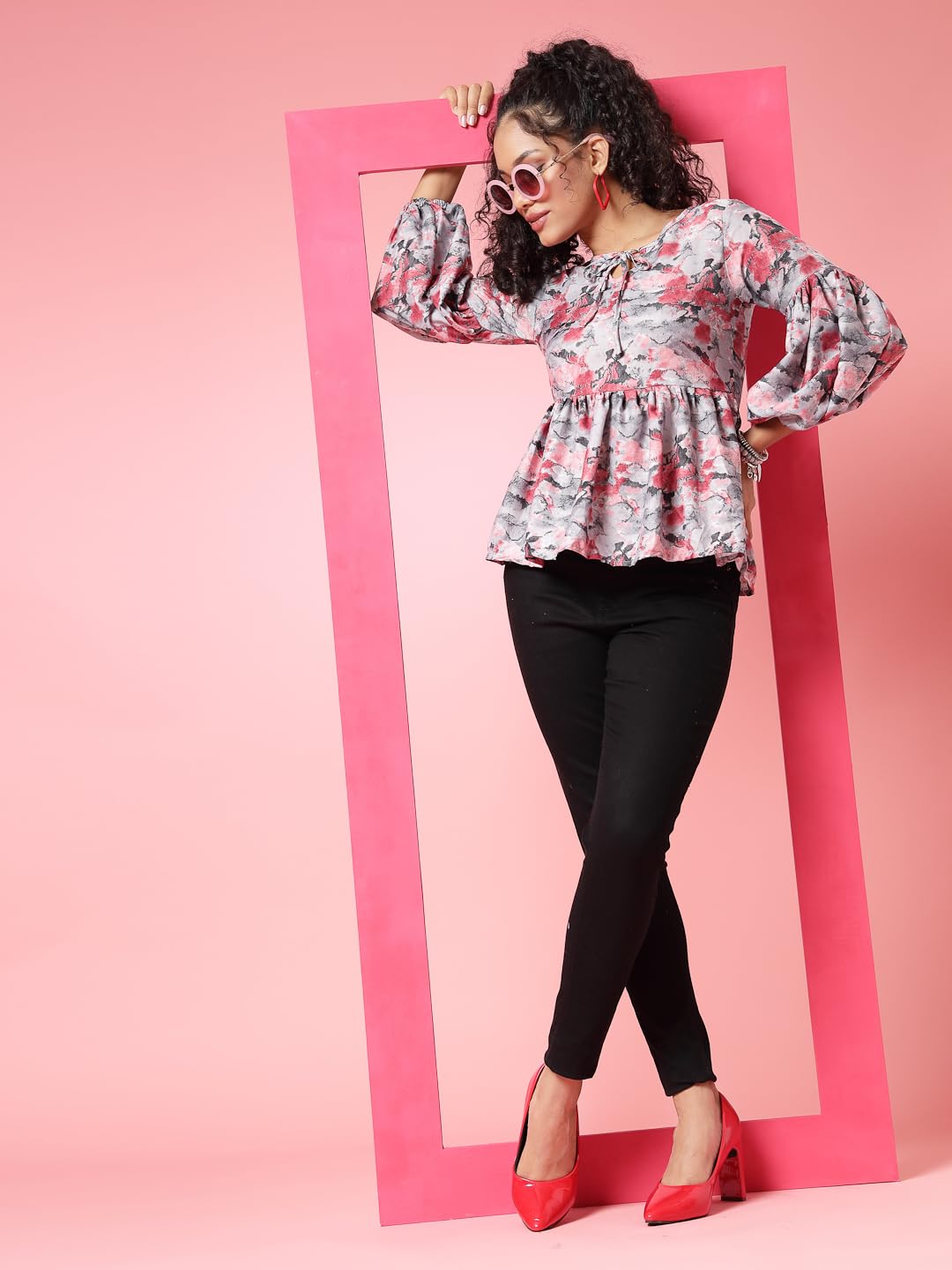 OOMPH! Peplum Tops for Women, Red - mt805