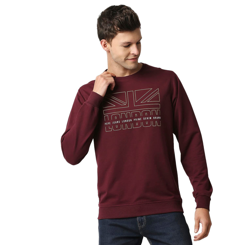 Pepe Jeans MenS Cotton Blend Crew Neck Sweatshirt (Pm582391_Burgundy_S)