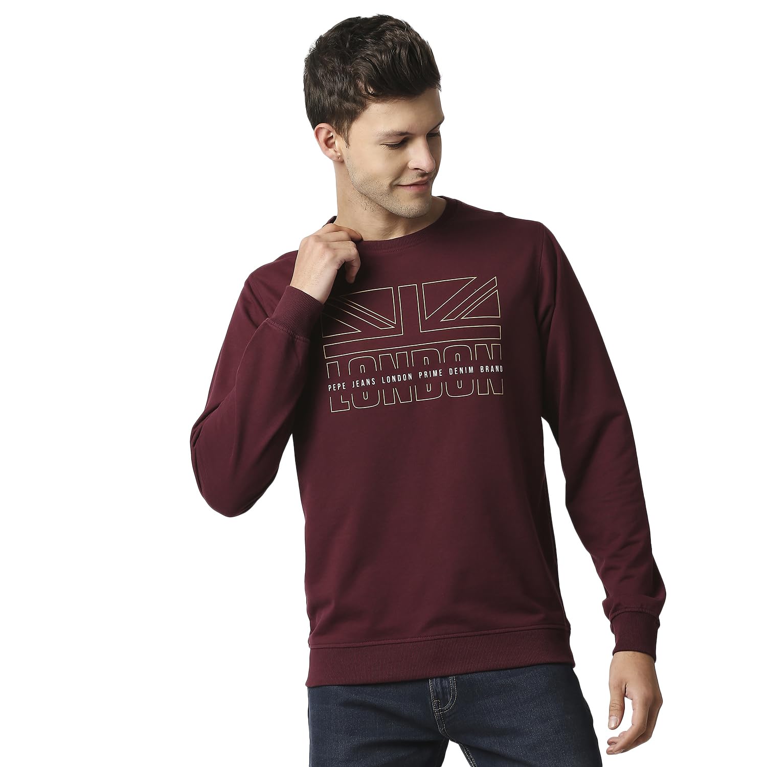 Pepe Jeans MenS Cotton Blend Crew Neck Sweatshirt (Pm582391_Burgundy_S)