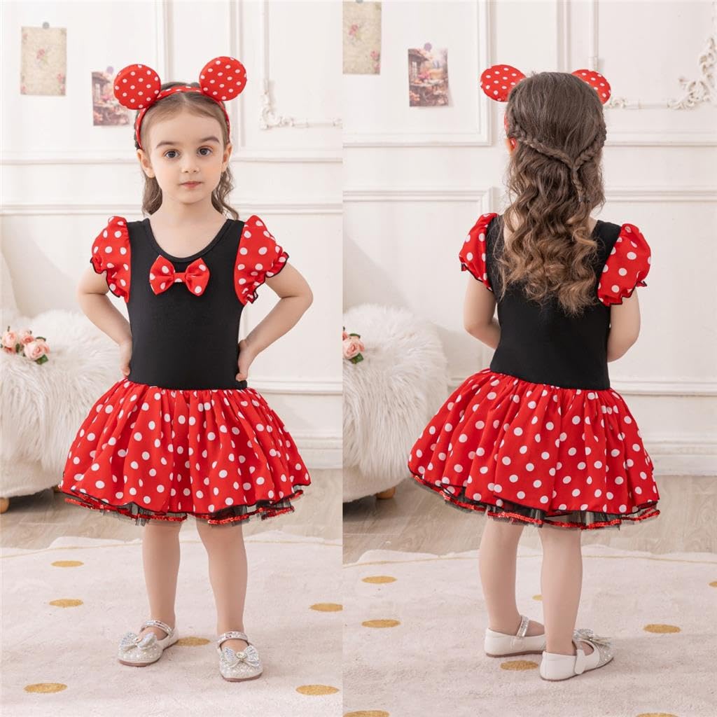 Dressy Daisy Girls' Polka Dots Halloween Christmas Fancy Dress Dance Costume with Headband Size 6-7 Red & Black
