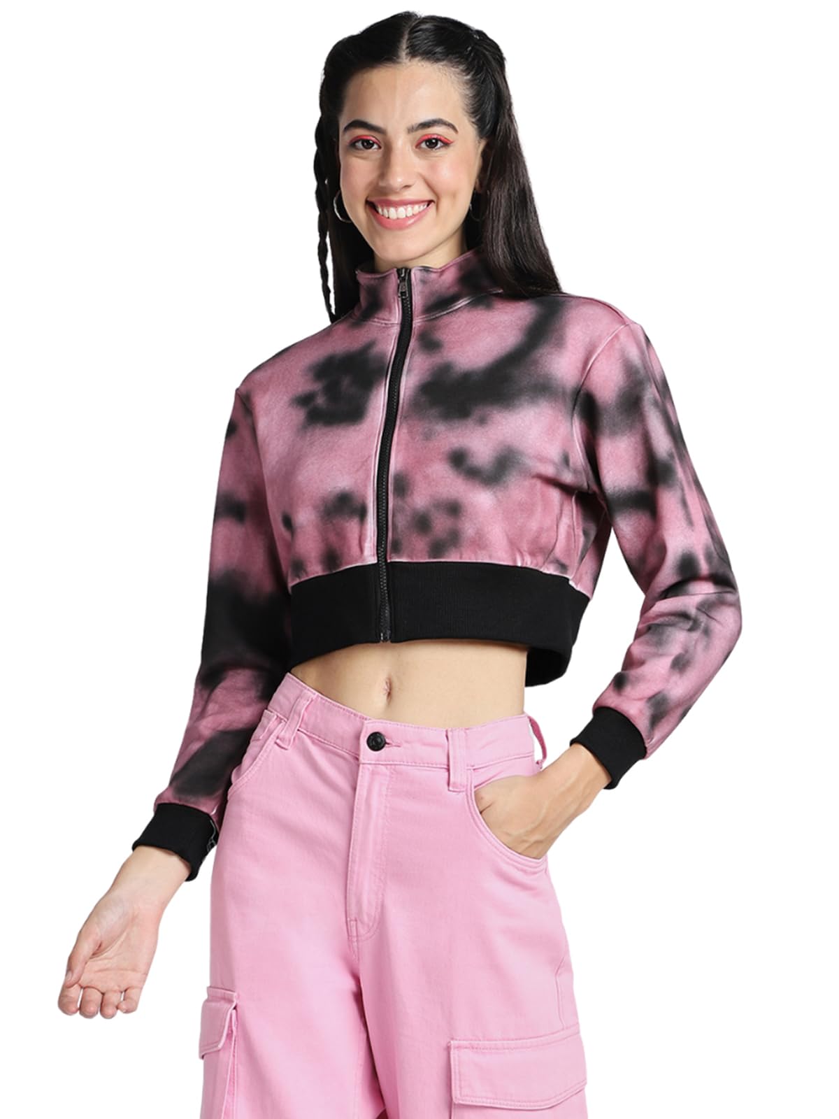 JUNEBERRY Cotton Polly Fleece Regular Fit Multicolour All Over Printed Jacket for Women (JJK0423MCPT25_M)