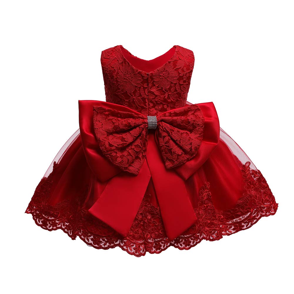 Baby Girls Christmas Embroidery Lace Dresses Infant Easter Halloween Wedding Formal Event Dress(Red,24M)
