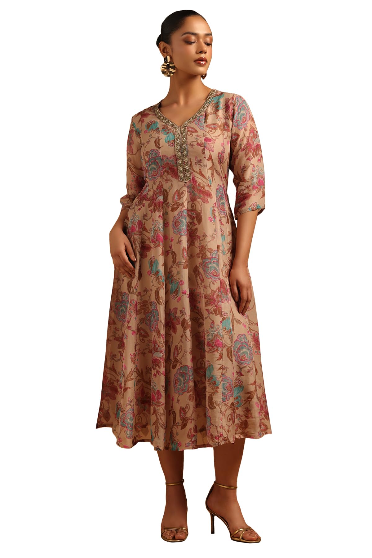 Soch Women Botanical Dress with Zari Embroidery and Cutdana Details