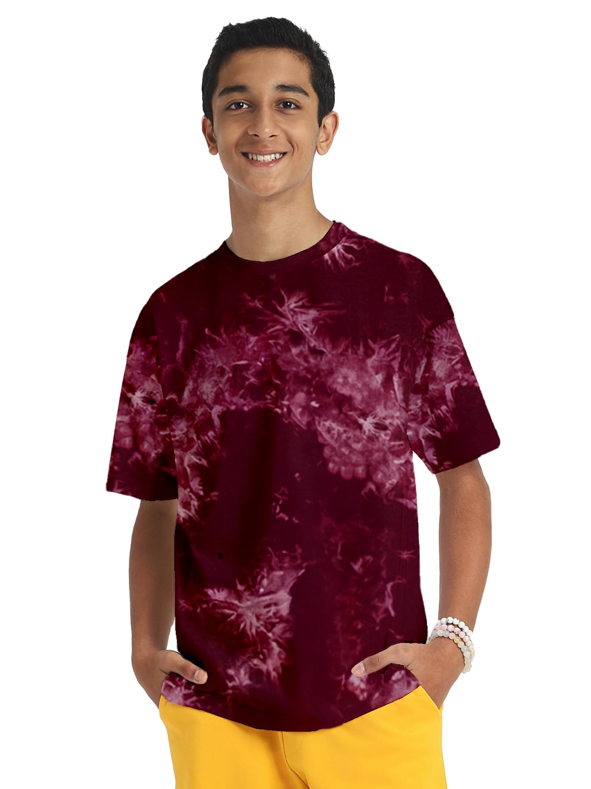 Veirdo Boys' 100% Cotton Round Neck Oversized Baggy Fit Drop Shoulder Cozy Tie Dye Round Short Sleeve T-Shirt For Kids &