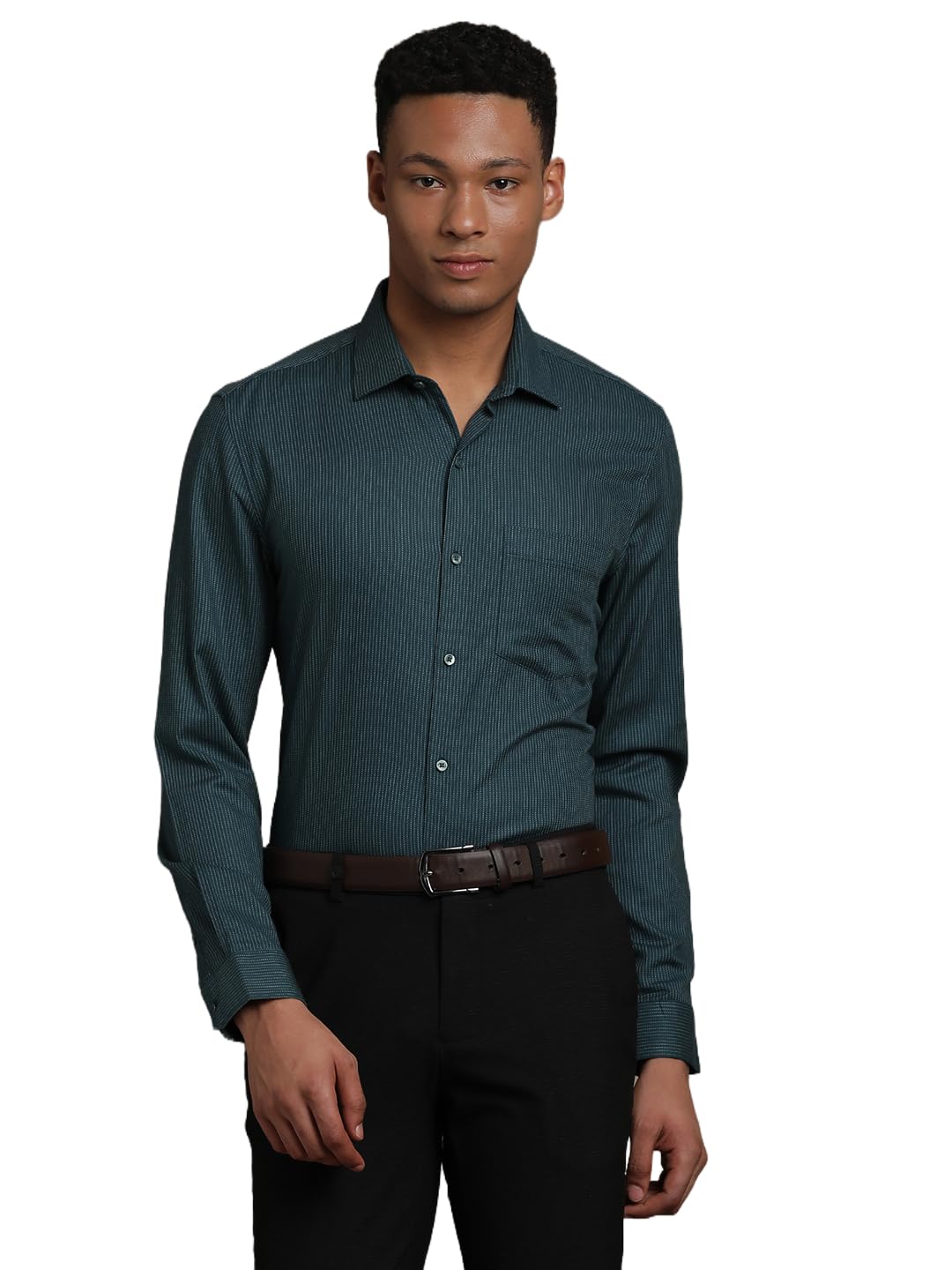 Turtle Men Pure Cotton Slim Fit Stripes Green Formal Shirt