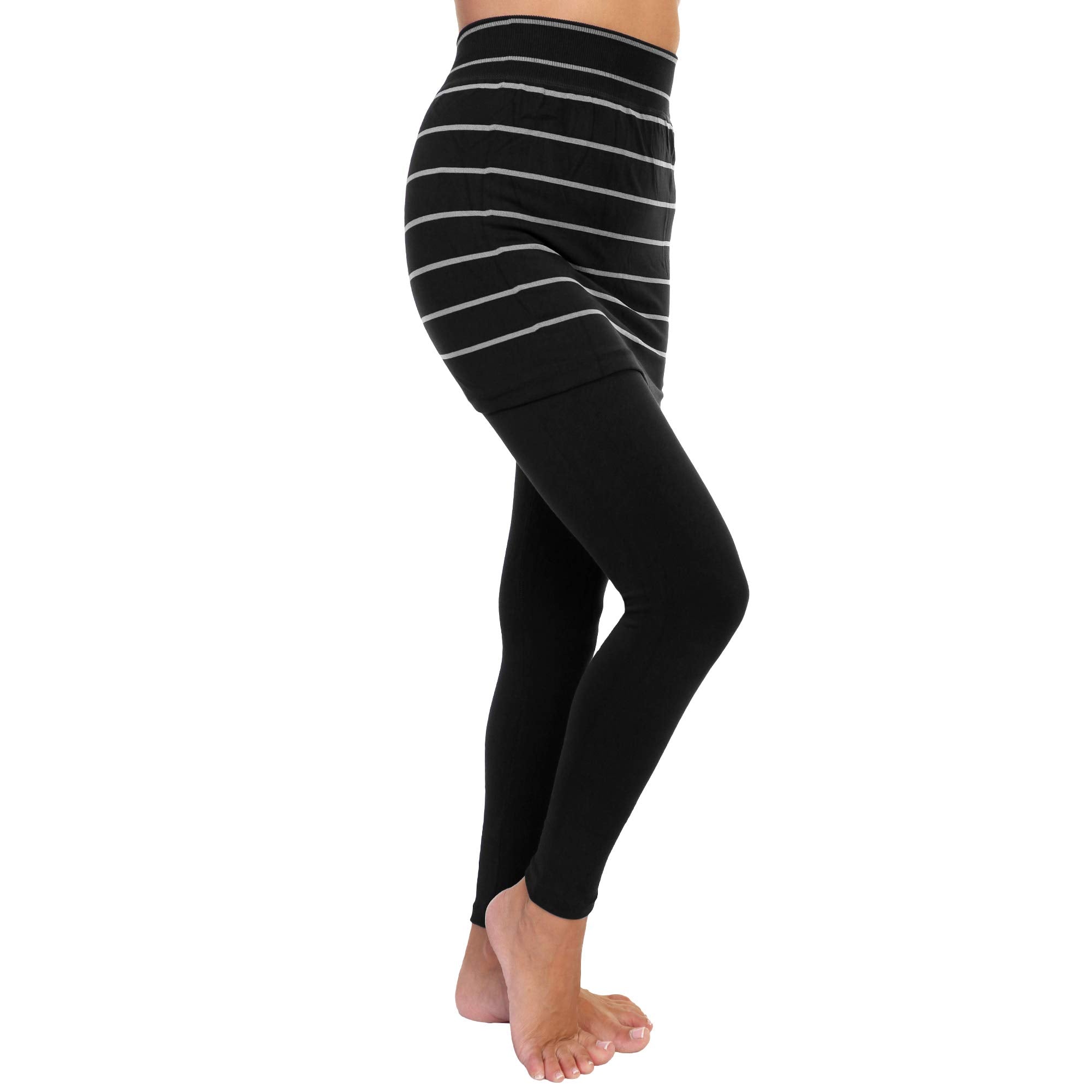 Angelina Women's Cotton Comfort High Waisted Leggings with Mini Skirt, 021_BLKSTR_L-XL