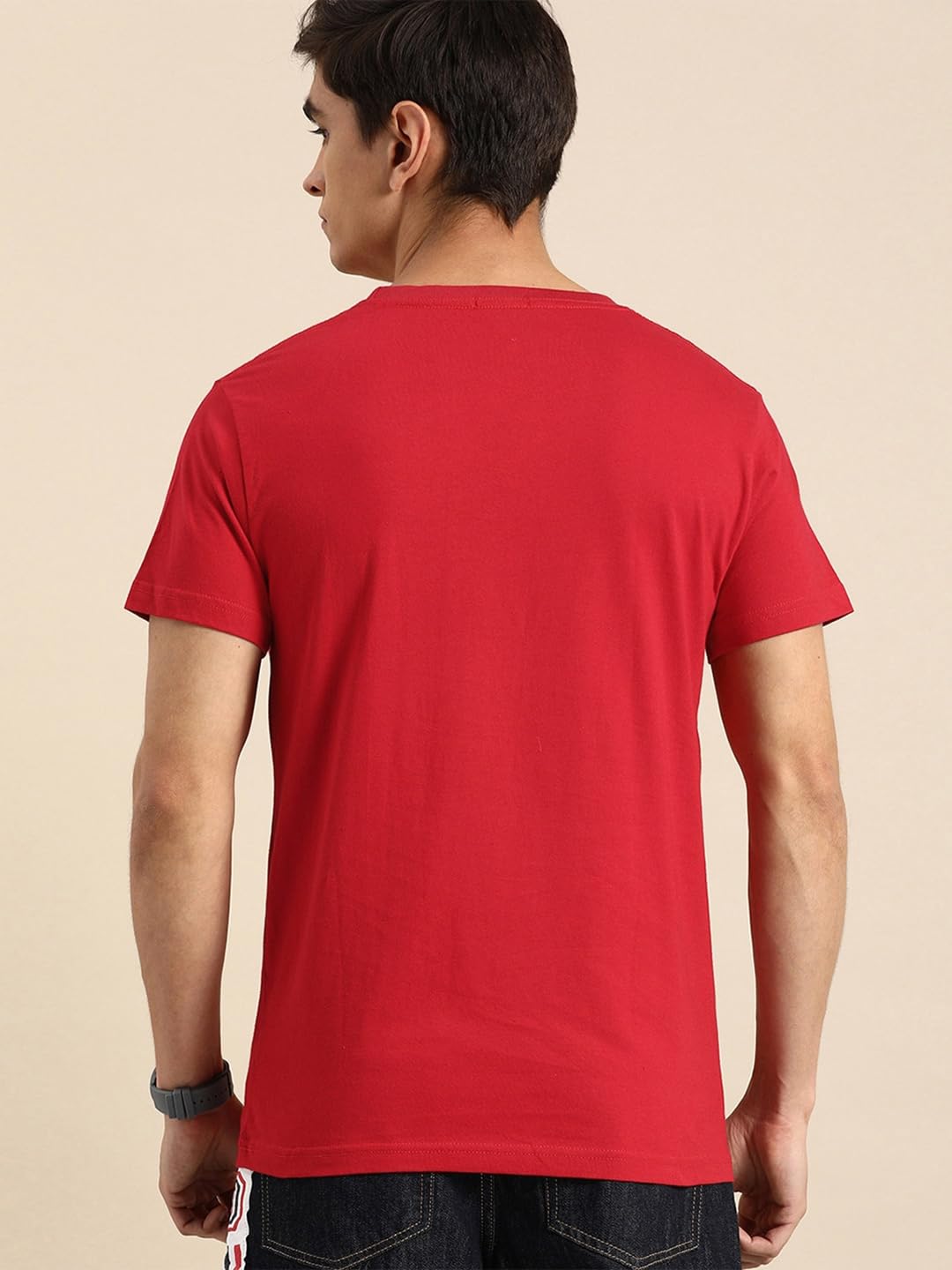 Bewakoof Mens Printed 100% Cotton T-Shirt - Regular Fit, Round Neck, Half Sleeves Red