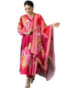 ANNI DESIGNER Womens Cotton Blend Printed Straight Kurta with Pant & Dupatta (Tumari Pink_L_Pink_Large)