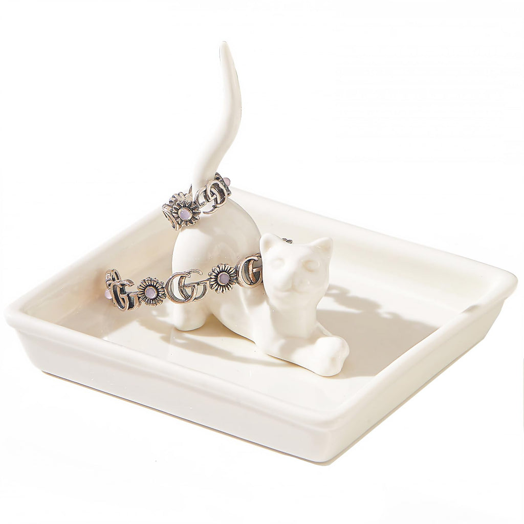 PUDDING CABIN Cat Mom Gifts for Women, Cat Ring Holder for Jewelry, Jewelry Tray Dish Rings Bracelets Earrings Trinket Tray, Cat