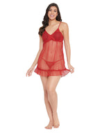 Clovia Womens Lace Solid Above The Knee Babydoll Dress (1_Maroon_M)