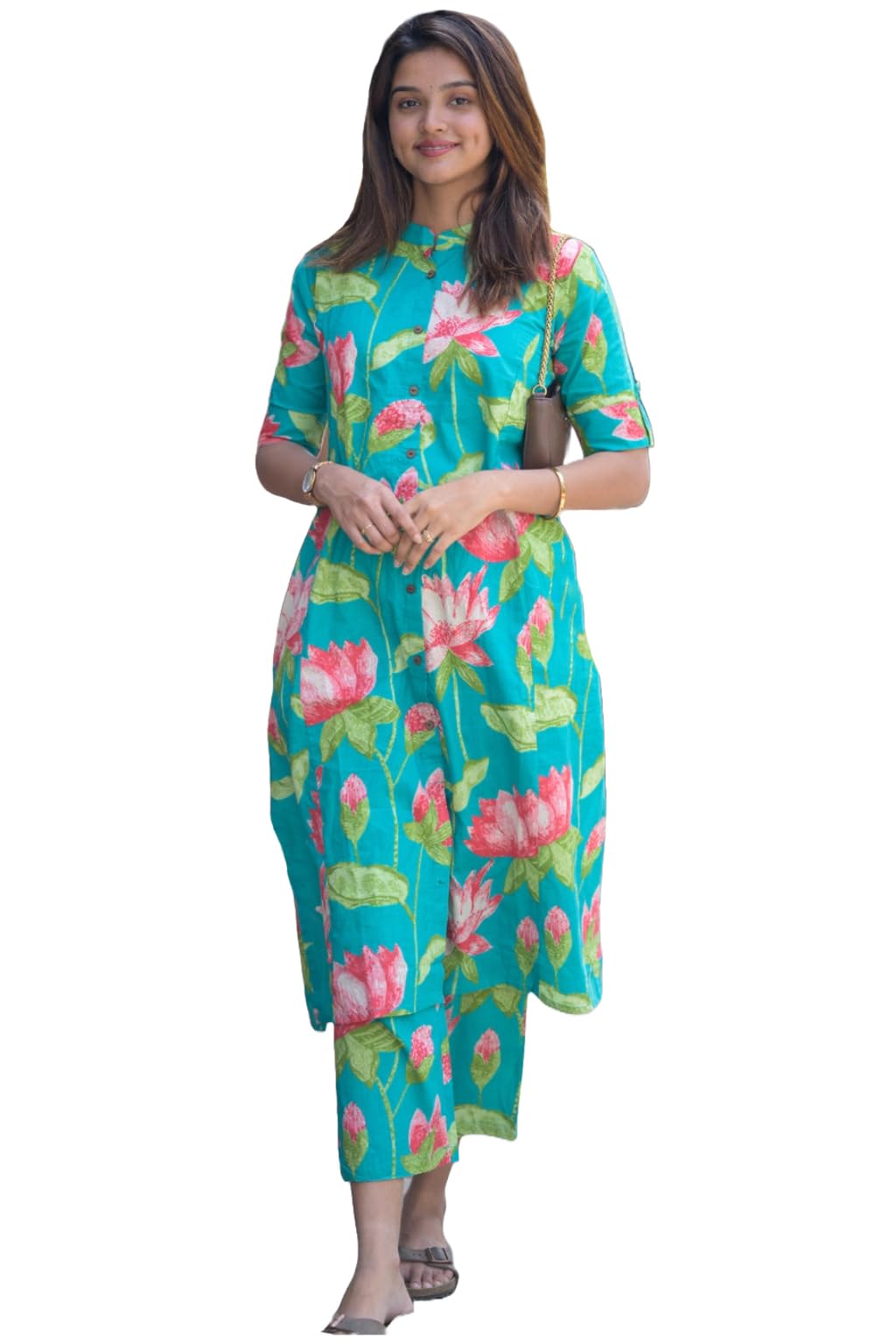 ANNI DESIGNER Womens Rayon Viscose Straight Printed Kurta with Pant (Ladat Green_L_Green_Large)