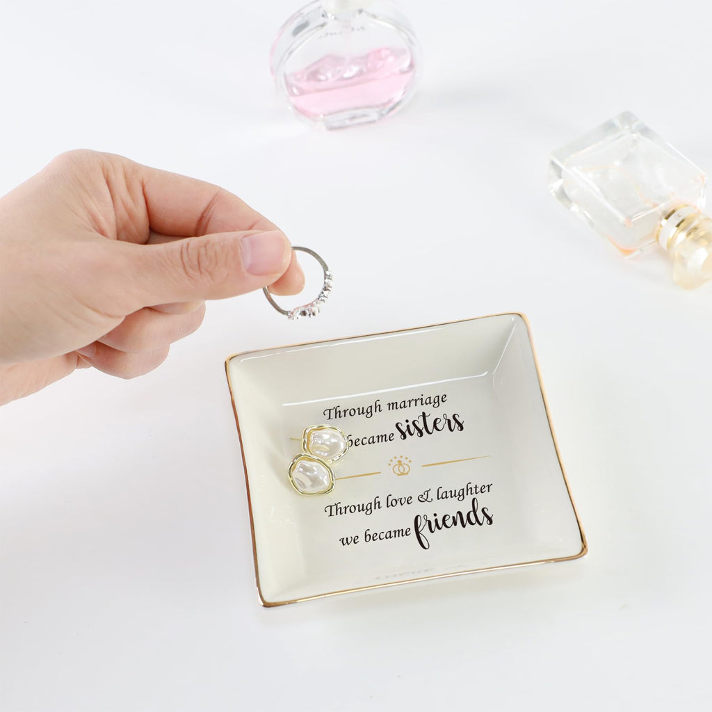 HOME SMILE Sister In Law Gifts-Ceramic Ring Dish Decorative Tray Gifts For Sister In Law, Valentine's Day Birthday Christmas Wed