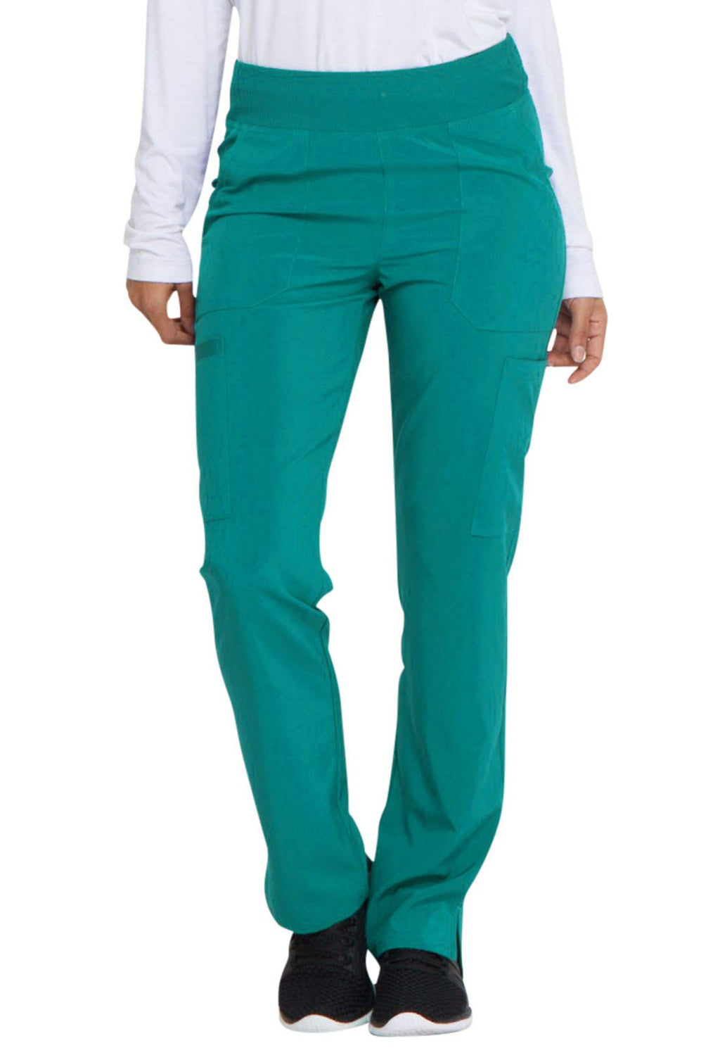 Dickies Women's Scrub Pants Natural Rise Tapered Leg Pull-On Bottoms with 7 Pockets and Knit Waistband DK005T, L Tall, Teal Blue