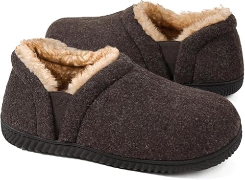 Zizor Men's Fuzzy Wool Fleece Slippers with Cozy Memory Foam, Indoor Outdoor Closed Back House Shoes with Non-skid Rubber Sole H