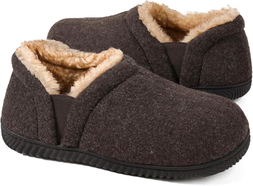Zizor Men's Fuzzy Wool Fleece Slippers with Cozy Memory Foam, Indoor Outdoor Closed Back House Shoes with Non-skid Rubber Sole H